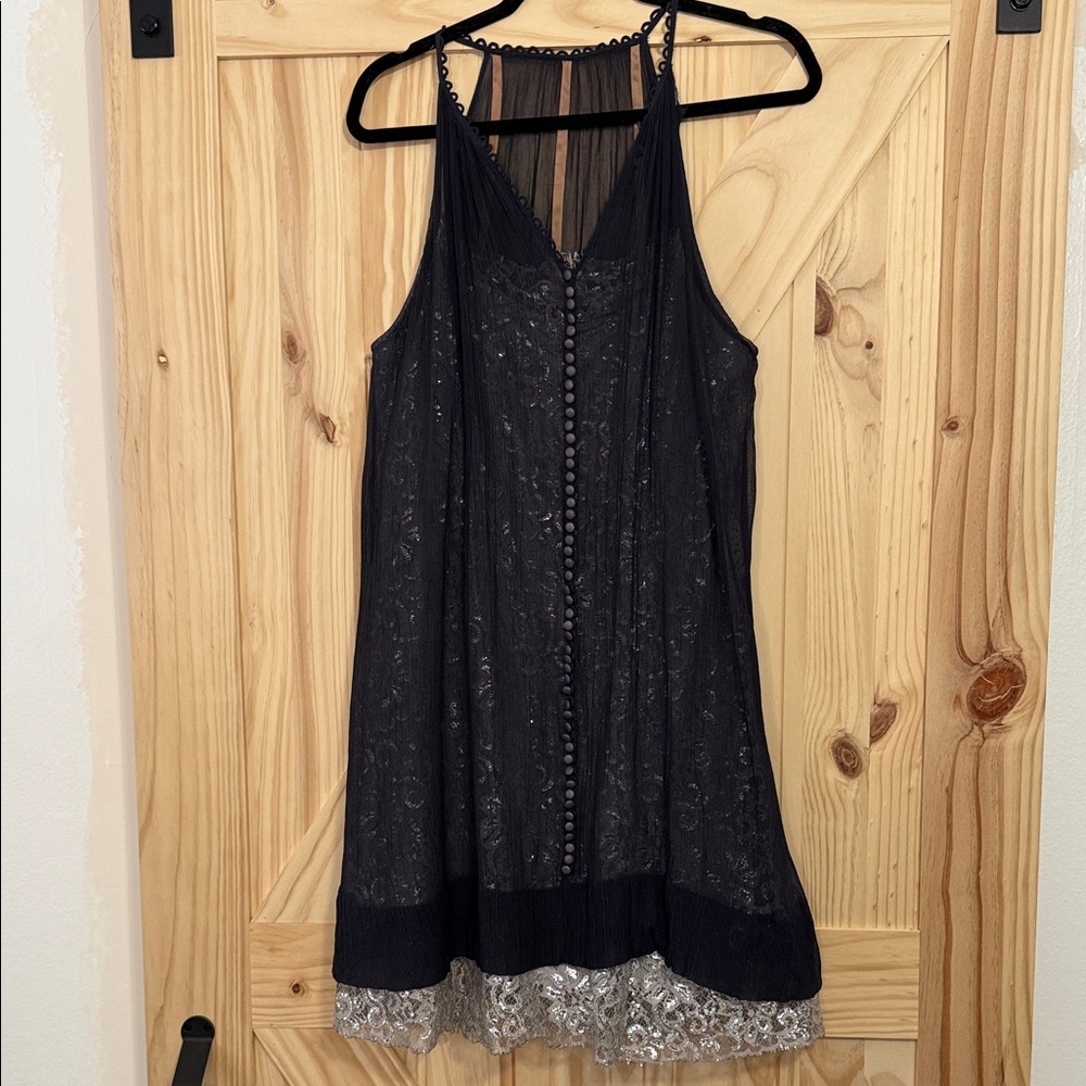 BCBGMaxAzria Black and Silver Lace Dress